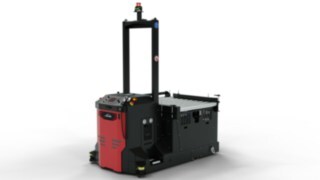 Transportno vozilo brez voznika I-MATIC CT core podjetja Linde MH s transportno ploščadjo za samodejno nakladanje in razkladanje