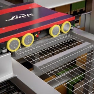 Voziček iz regalnega sistema za palete z vozički S-MATIC cube podjetja Linde Material Handling
